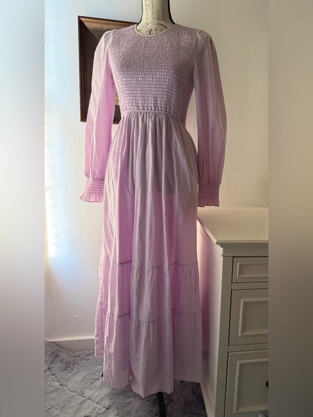 Smocked Long Sleeve Maxi Dress.